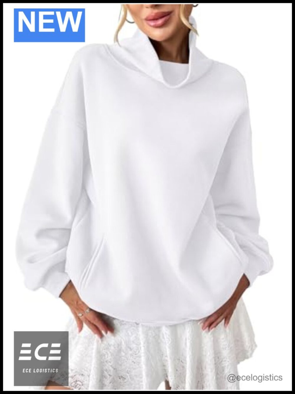 Fleece Turtleneck Sweatshirt Oversized Pullover with Pocket
